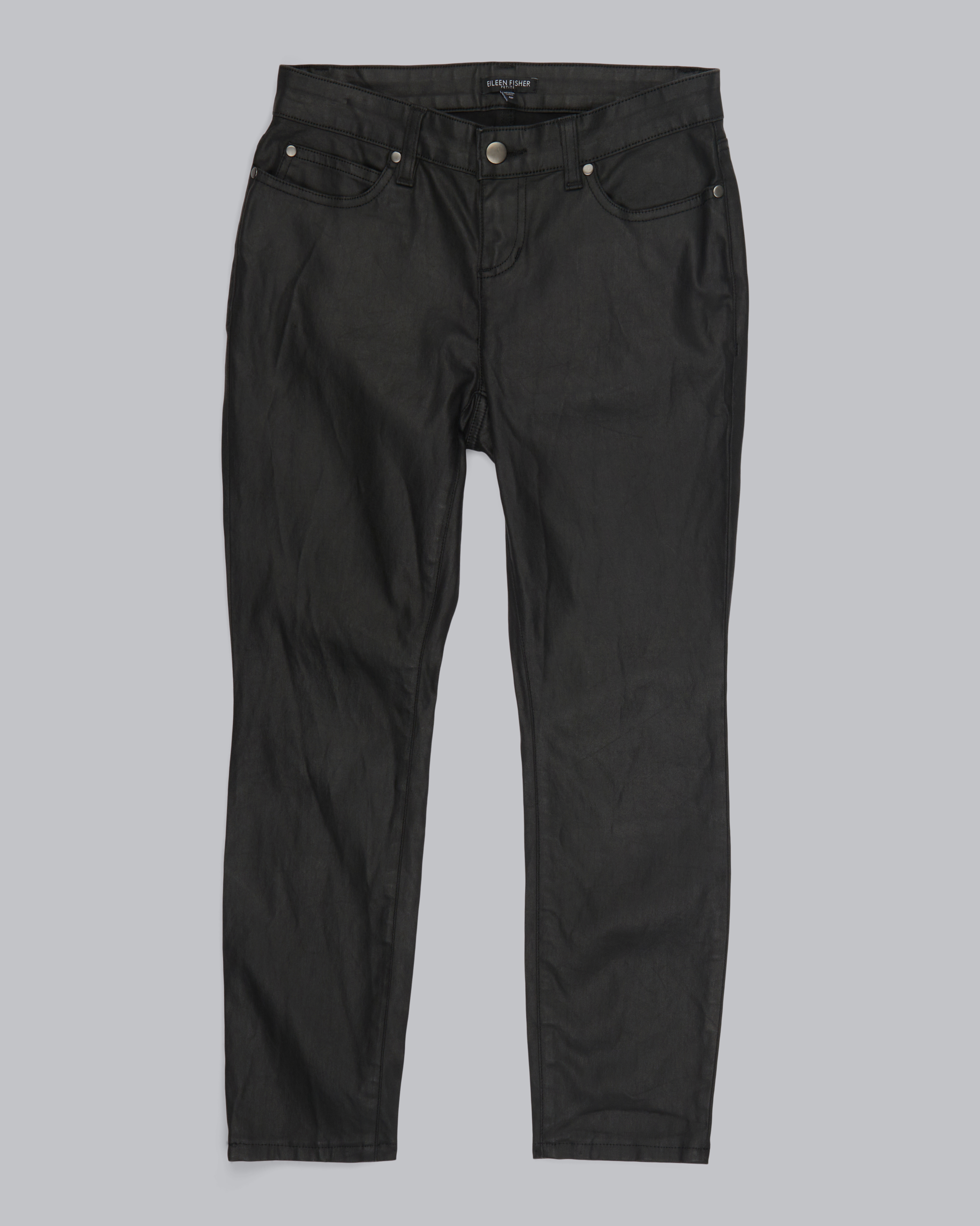 Eileen Fisher Coated Stretch-denim Trousers in Black