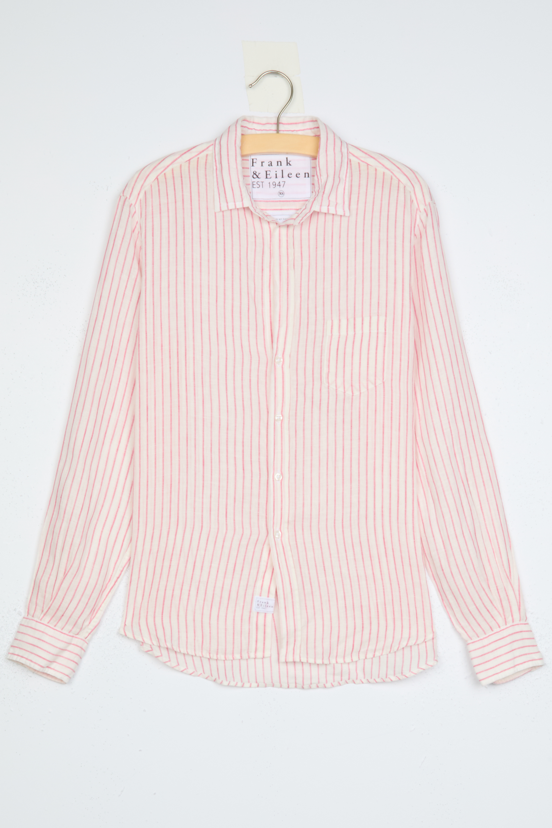 フランクアンドアイリーン BARRY リネン シャツ XS ピンク ストライプ EILEEN Pink Stripe, Classic Linen – ReLoved by Frank & Eileen