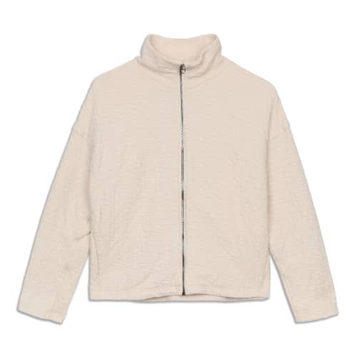 Ivory Textured Fleece Zip Up Jacket