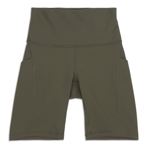 High Rise Khaki Green Pocket Bike Shorts