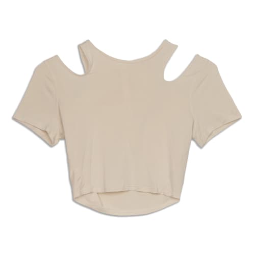 Size 6 NWT Lululemon Shoulder Cut-Out Yoga T-Shirt in Bone (off white)
