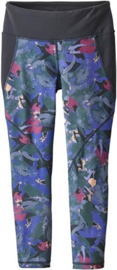 Patagonia Women's Cropped Leggings Abstract Jungle Smolder Blue Size Small