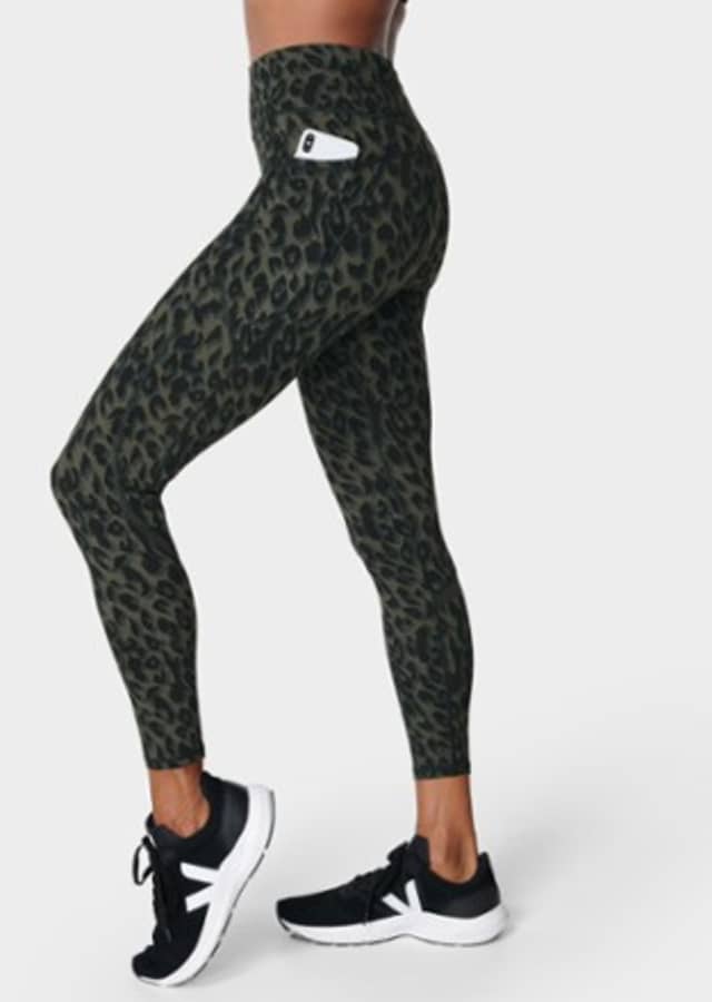 Sweaty Betty Zero Gravity 7/8 Running Leggings, Olive Leopard, XXS