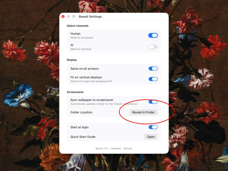 Basalt Settings > Screensaver Toggle