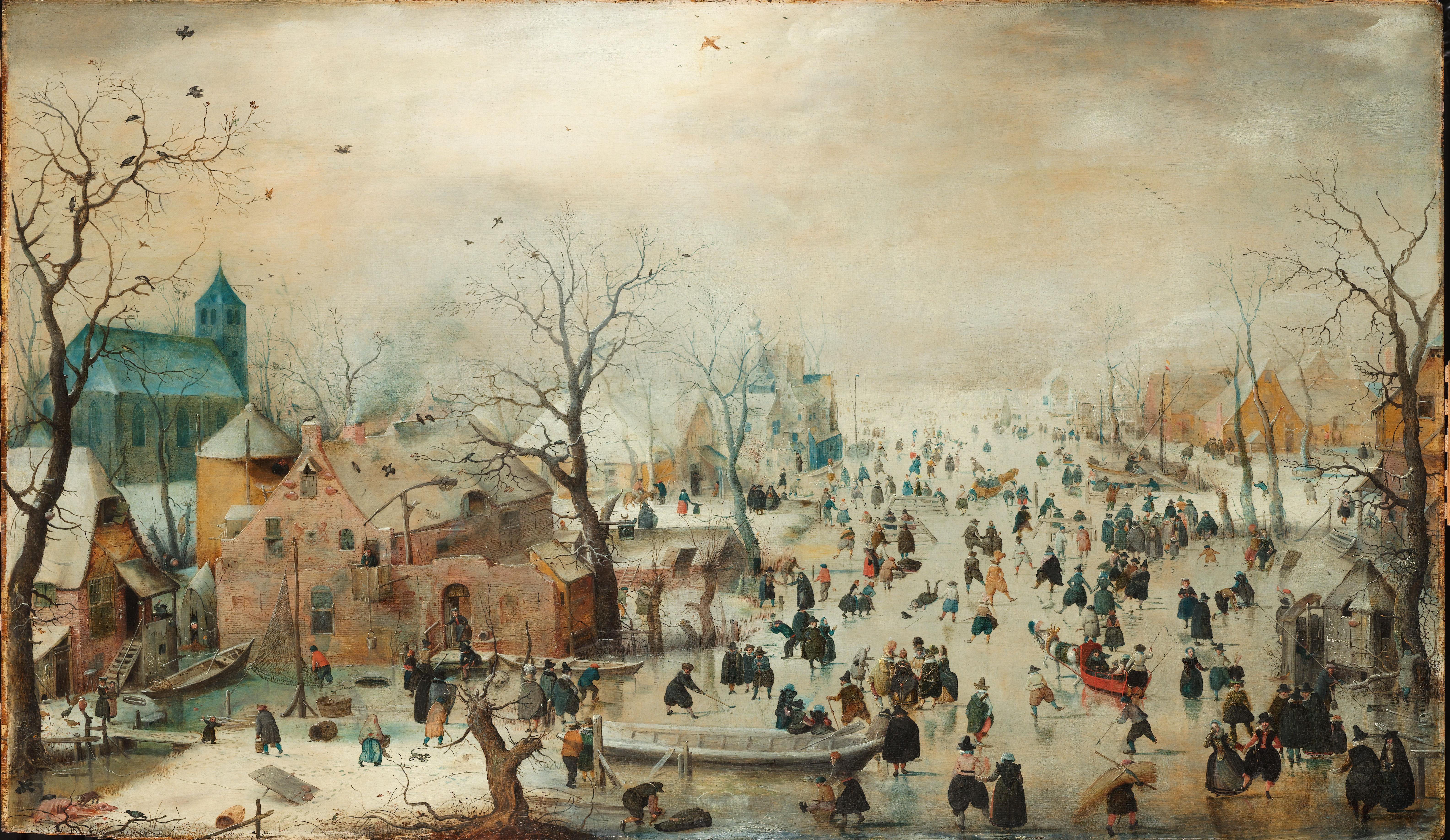 A quintessential Dutch Golden Age masterpiece, this painting captures a lively winter scene filled with people from all social strata enjoying outdoor activities on a frozen river. Hendrick Avercamp, who was deaf and mute, was a pioneer of the winter landscape genre in the Netherlands.