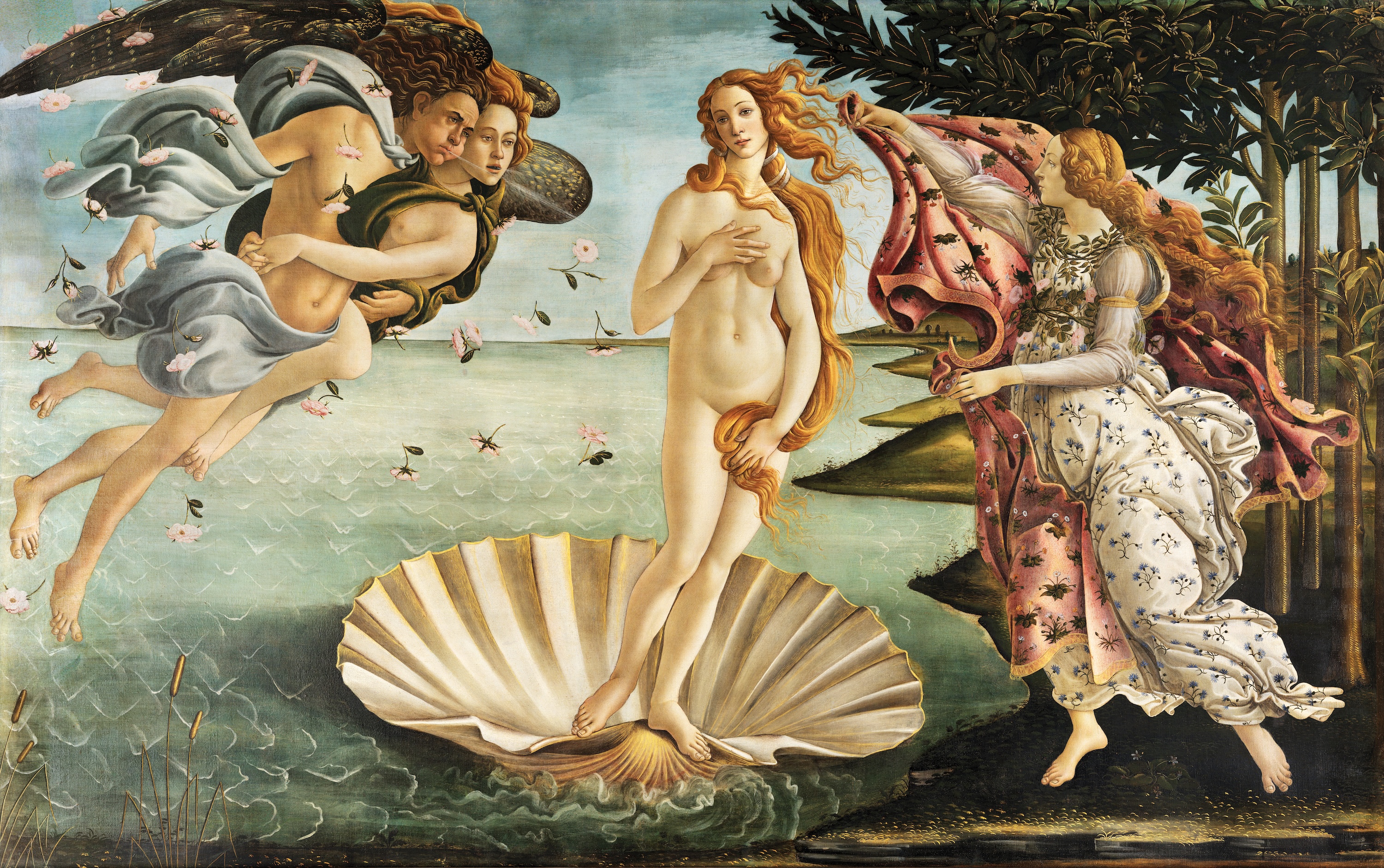 This iconic masterpiece depicts the goddess Venus arriving at the shore after her birth, emerging from the sea foam. It is one of the most celebrated works of the Italian Renaissance, known for its graceful figures and poetic atmosphere. Unusually for its time, it was painted on canvas rather than wood panels.