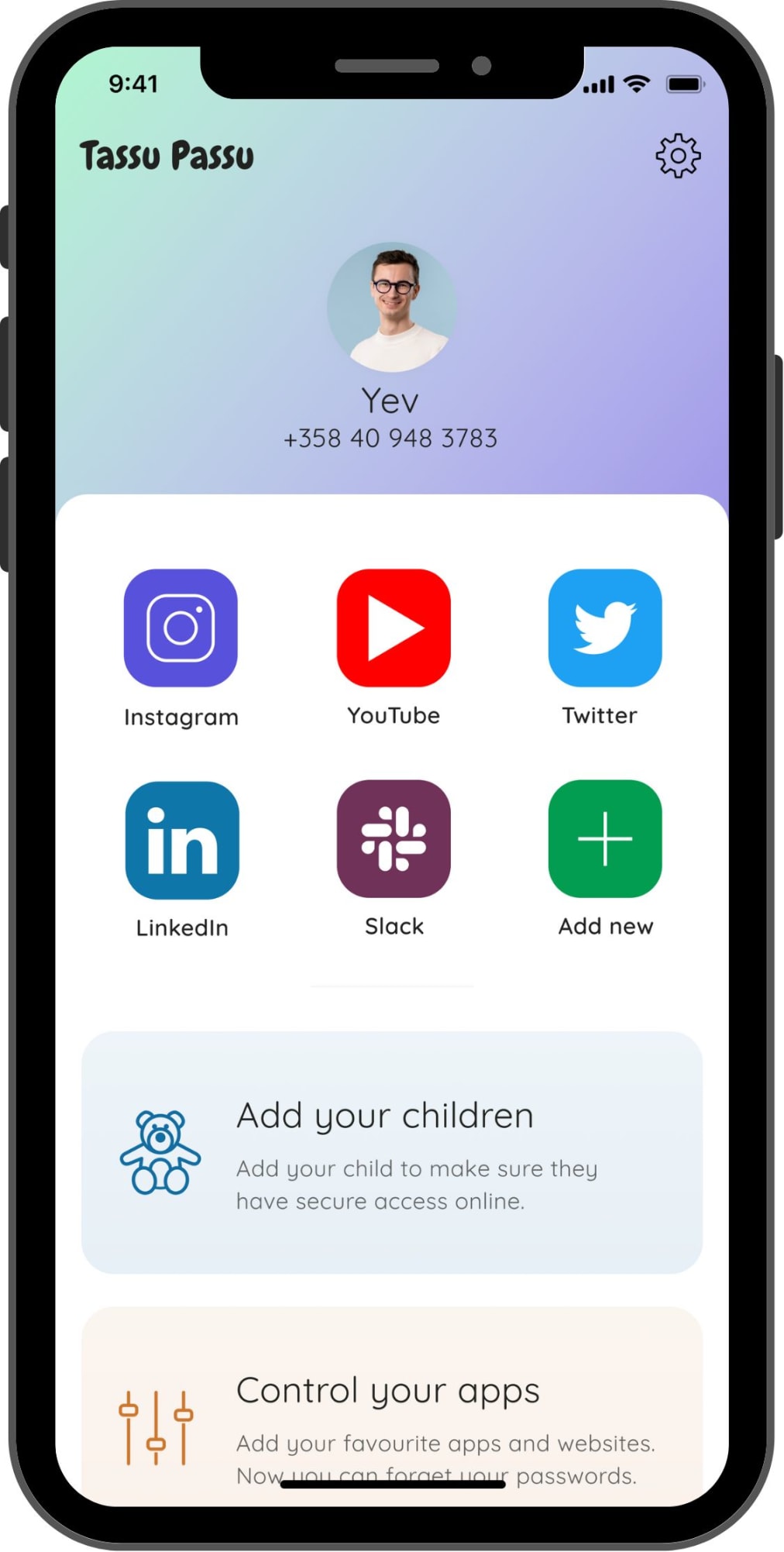 Mockup of the parent dashboard.