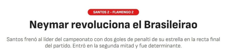 Imprensa espanhola destaca atuação decisiva de Neymar no empate entre Santos e Flamengo