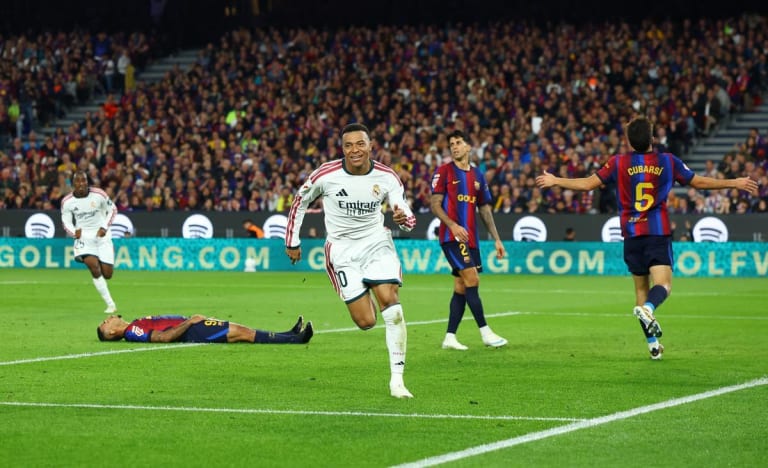 Mbappé marca dois gols sobre o Barcelona e alcança marca histórica no Real Madrid