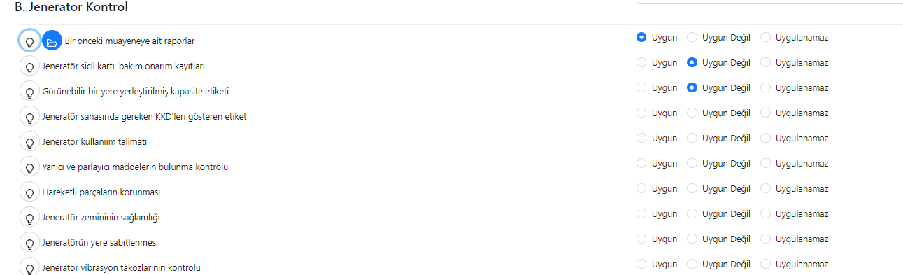 Tanımladığınız kontrol kriterlerini doldurulur.