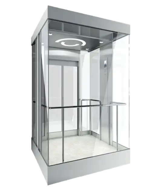 Energy-Efficient Panoramic Elevators | High Weight Capacity — Capsule Elevator — Configurations: Upper/lower hood: Simple upper and lower covers Observation wall: Laminated glass Ceiling: Mirror stainless steel, acrylic Car wall: Mirror stainless steel Handrail: Hairline stainless steel round Floor: PVC supplied by Rivet in Ethiopia