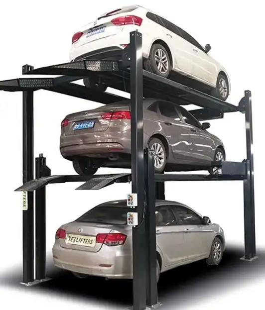 4 post Hydraulic car parking lifts — Car elevator — Technical Specifications: Lifting Capacity: 9,000–15,000 lbs Platform Length: 168"–216" (fits trucks, SUVs & luxury cars) Rise Height: 72"–78" (clearance for most vehicles) Power: 220V/3-phase or 110V hydraulic system Safety Features: Automatic locks, runway alignment guides, emergency stop Construction: Reinforced steel with powder-coated finish supplied by Rivet in Ethiopia