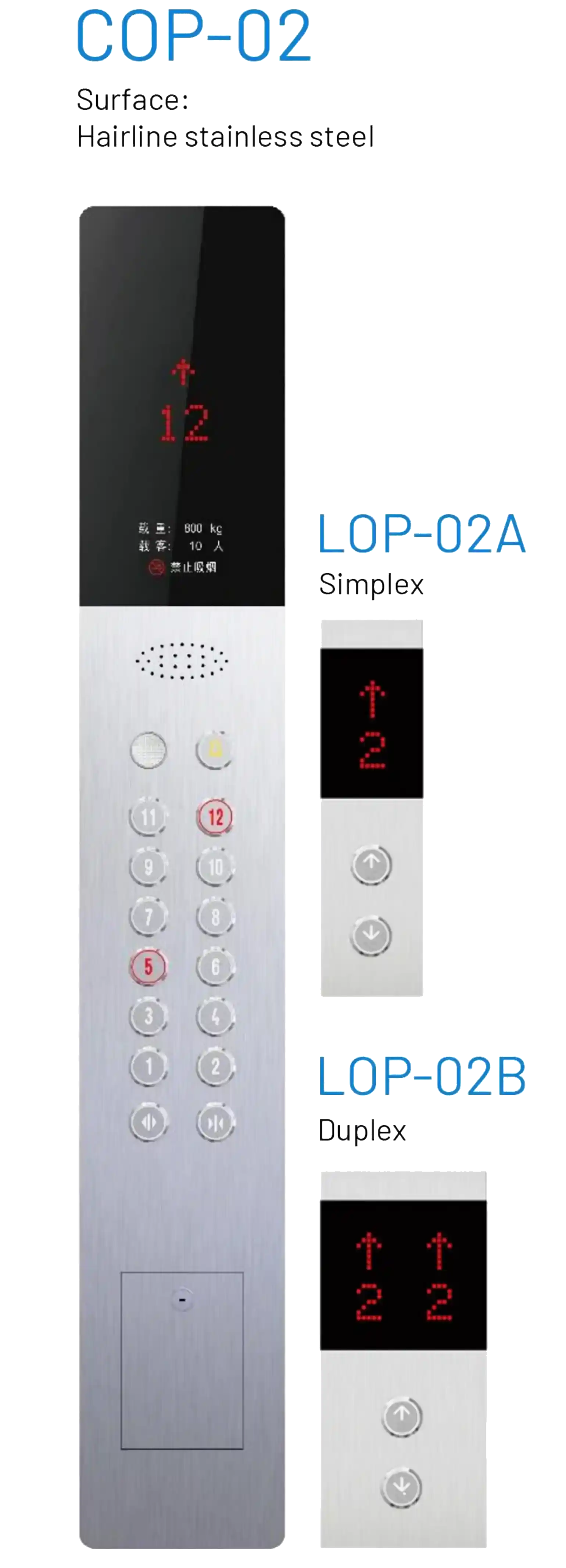 Premium Elevator LOP & COP Panels — Elevator COP & LOP — COP Design: Model: COP-02 Surface : Hairline stainless steel Display : 7-inch picture machine (Optional)  LOP Design: Model: LOP-02 Surface : Hairline stainless steel Display : 4.3' Segment code LCD (Optional) supplied by Rivet in Ethiopia