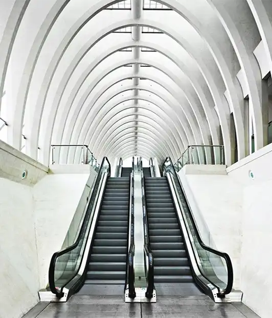 FUJI Industry Escalator — Escalator & moving walk —  Parameter	Standard Range Step Width	24" (600mm), 32" (800mm), 40" (1000mm) Speed	0.5–0.65 m/s (100–130 ft/min) Incline Angle	30° or 35° Capacity	6,000–13,000 people/hour Max Vertical Rise	Up to 60 ft (18m) per unit supplied by Rivet in Ethiopia