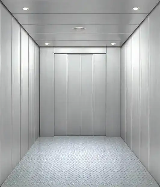 FUJI Car Elevators — Car elevator — Ceiling: Painted steel Ventilation: Circular fan Cabin Wall: Painted steel Cabin Door: Painted steel Handrail: None Floor: Chequered plate steel Door Opening: 2-Panels center Opening supplied by Rivet in Ethiopia