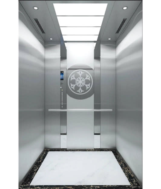 FUJI Smart Passenger Elevator — Passenger Elevator — Model: FE-C03   Configurations:  Ceiling: Stainless steel plate, acrylic transparent panel, energy- efficient LED lighting Car wall: Hairine stainless steel, mirror etching Handrail: Hairline stainless steel Floor: Marble floor supplied by Rivet in Ethiopia