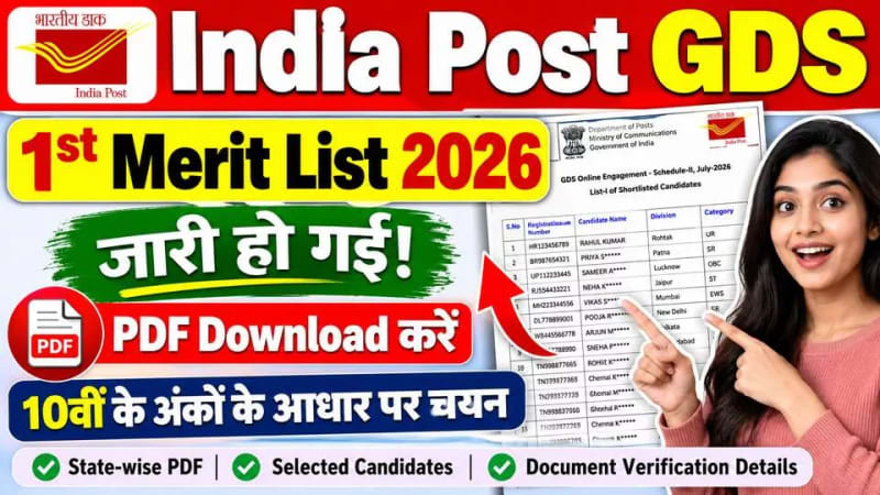 India Post GDS 1st Merit List 2026 जारी, यहां से PDF डाउनलोड करें