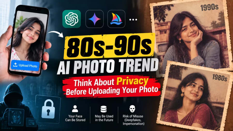 80s-90s AI Photo Trend: फोटो Upload करण्याआधी Privacy चा विचार करा . (80s-90s AI Photo Trend: Think About Privacy Before Uploading Your Photo)