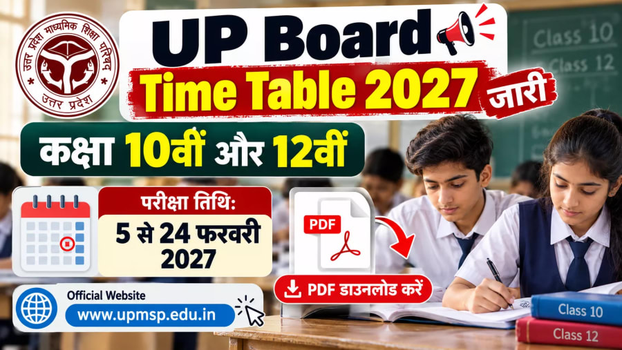 UP Board Time Table 2027 जारी: कक्षा 10वीं और 12वीं की परीक्षा तारीखें, PDF डाउनलोड करें