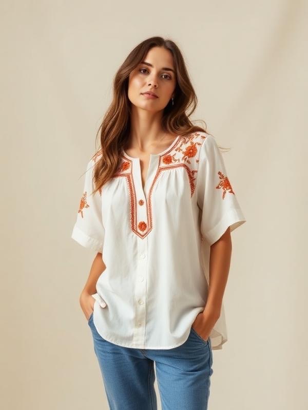Blouse brodée à la main