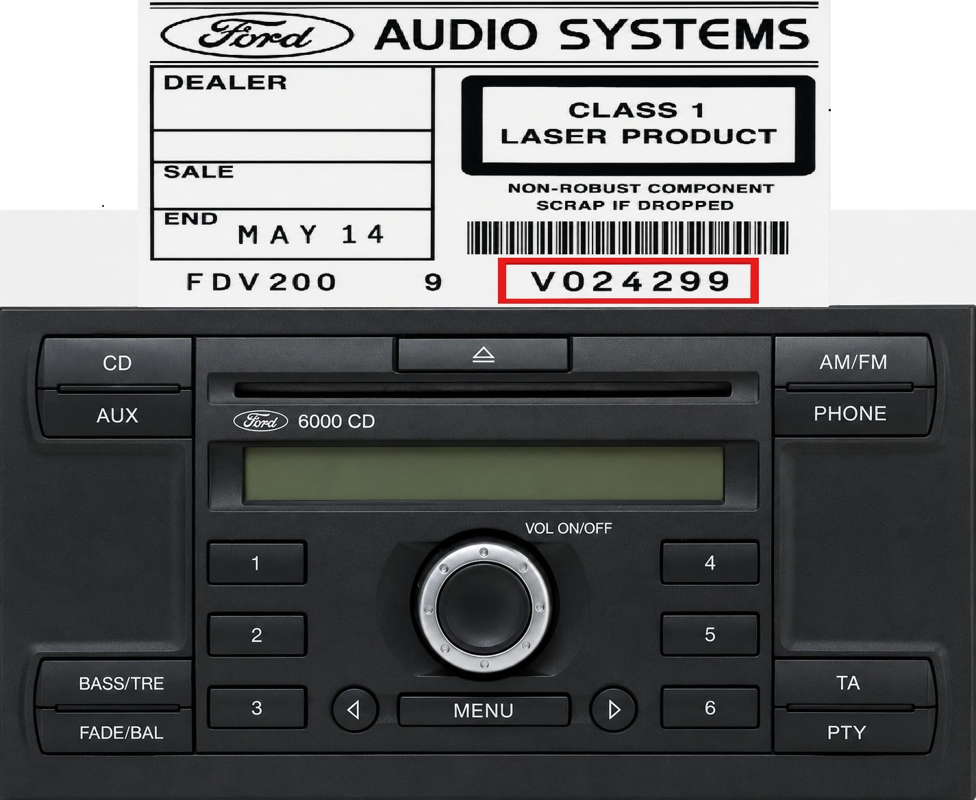 Ford Focus, Mondeo, Fiesta, C-Max, S-Max, Galaxy, Transit, Tourneo Connect, Kuga, 6000 CD (Oval ve Dikdörtgen), teypler Orijinal Teyp Görseli