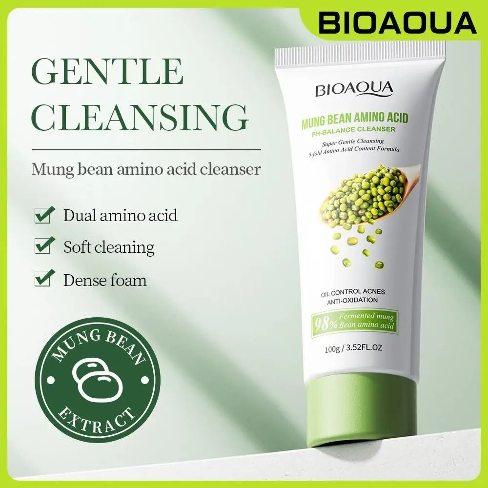 BIOAOUA Mung Bean Amino Acid PH-Balance Cleanser Deep Cleaning Purify Pores Oil Control Refreshing Mild Cleanser Face Washing