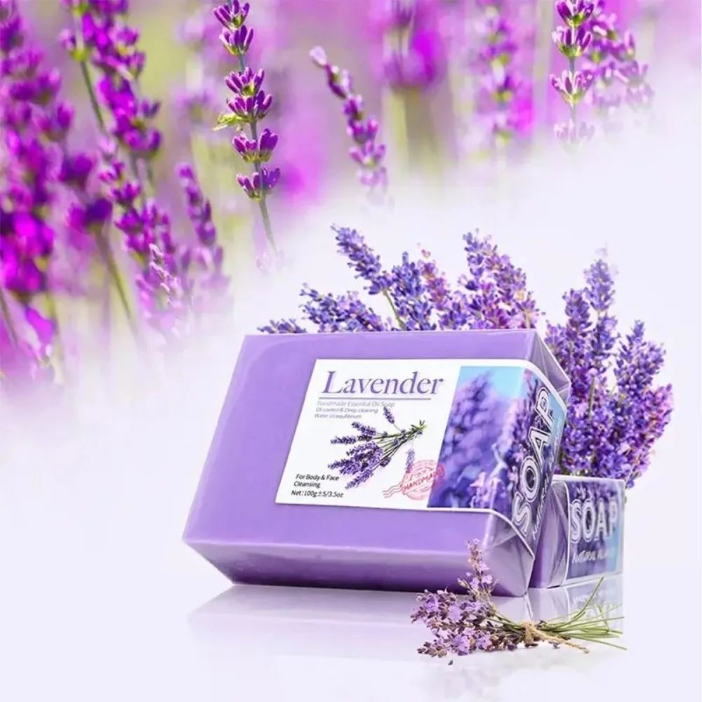 Handmade Lavender Soap Bar Deep Cleansing Brightening Face Body Soap for Oil Control Skin Whitening Moisturizing Bath Cleanser