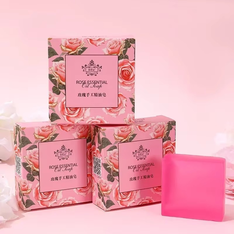 Rose Essential Oil Soap Handmade Treatment Acnes Face Moisturizing Gently Anti Rebelles Smooth Butter Bath Skin Care Tool 1 Box