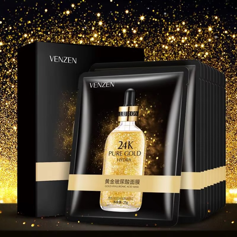 1pc Gold Hyaluronic Acid Facial Mask Moisturizing Hydrating Smoothing Depth Replenishment Face Skin Care Beauty Dropshipping