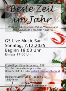 Beste Zeit im Jahr – LIVE - Mon, Dec 07, 2026, 17:00 at G5 - Live Music Bar, Heiligenstädter Straße 31, 1190 Wien, Österreich