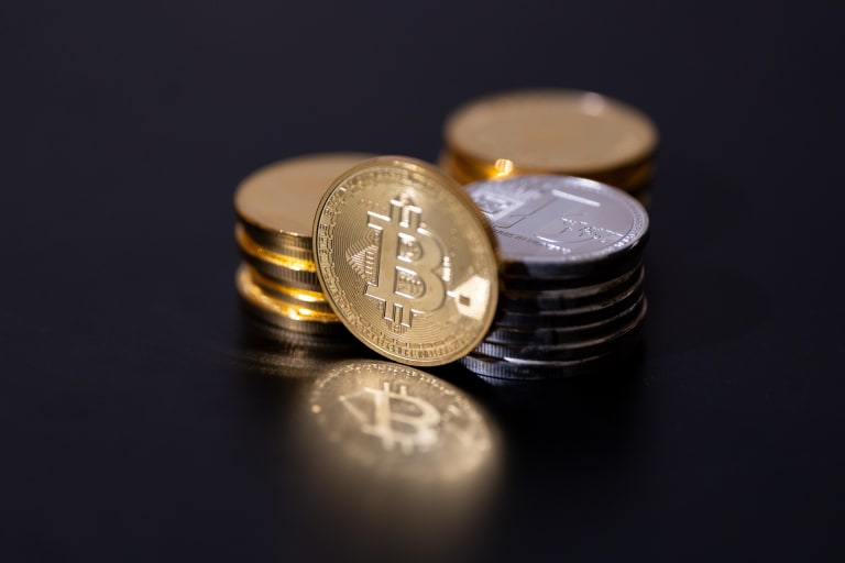 Bitcoin coins dark reflection