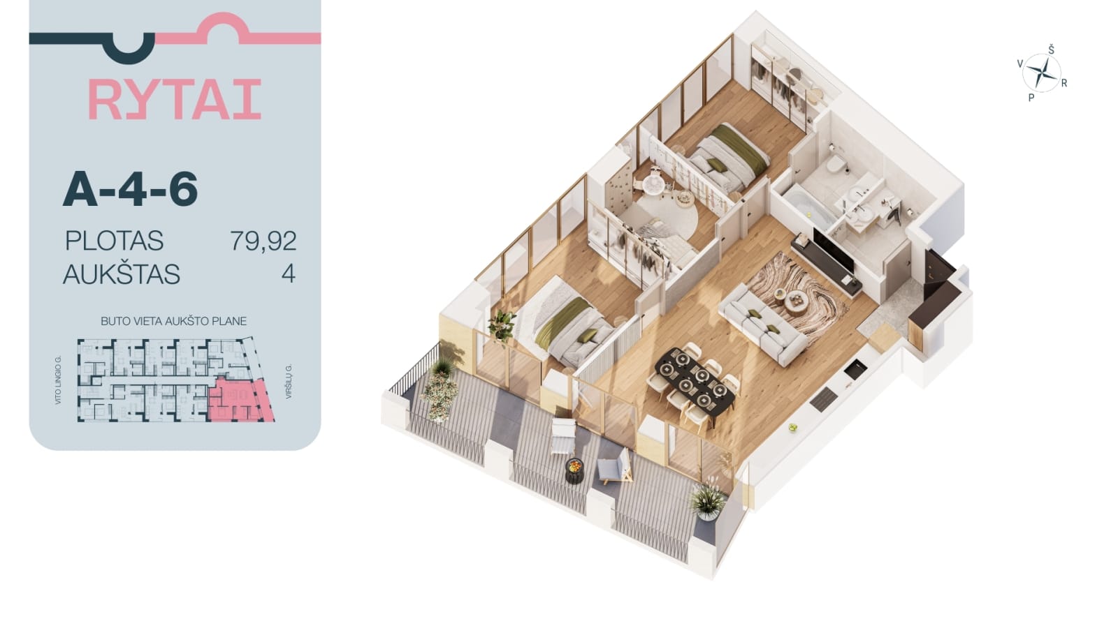 Flat A-4-6 floor plan with furniture
