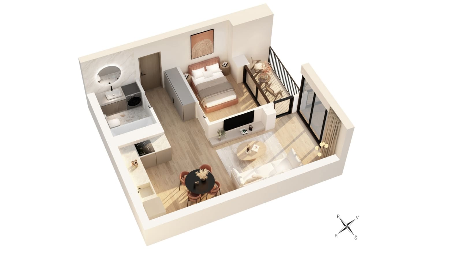 Flat B-1-1 floor plan with furniture