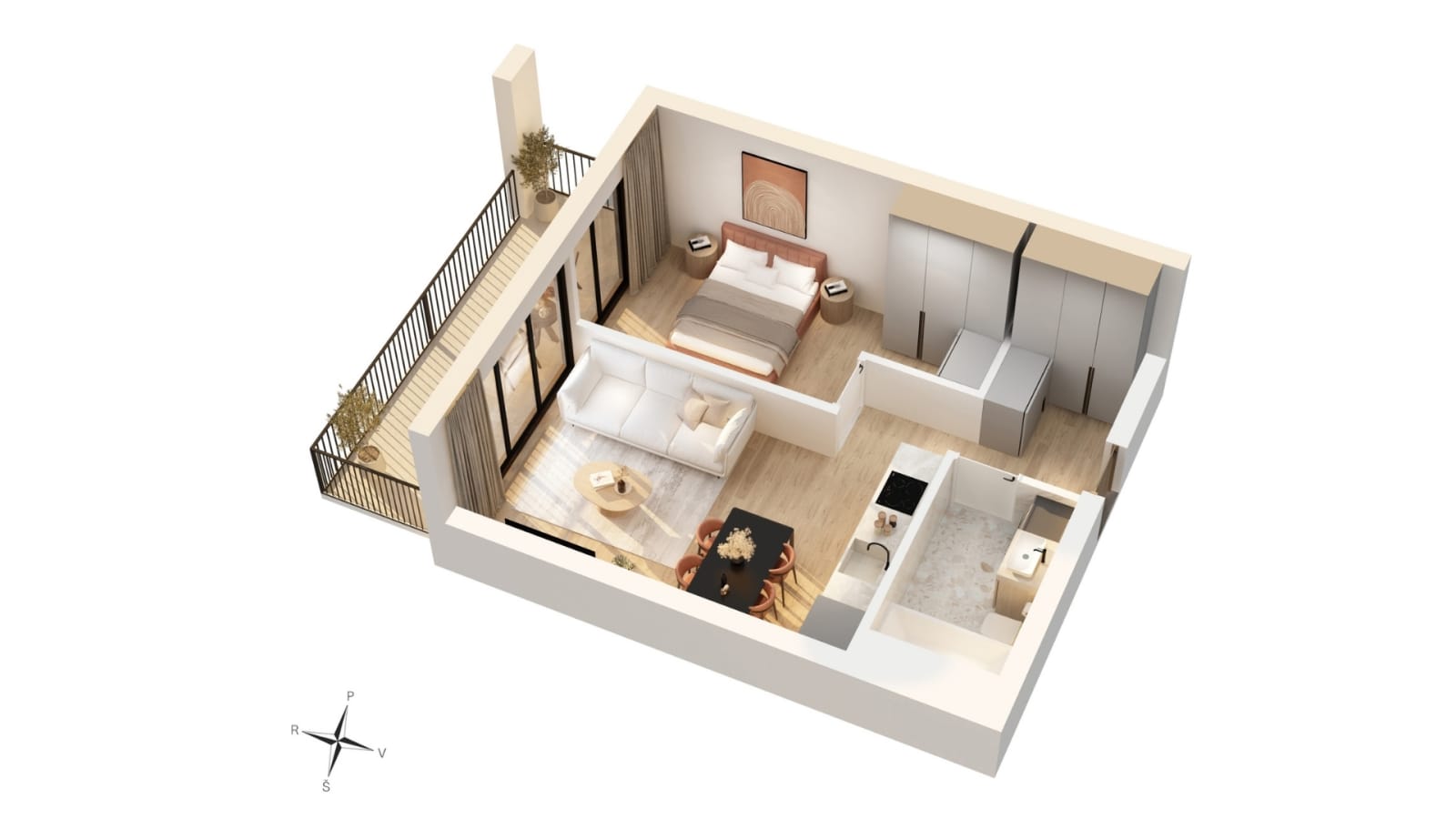 Flat C-4-5 floor plan with furniture
