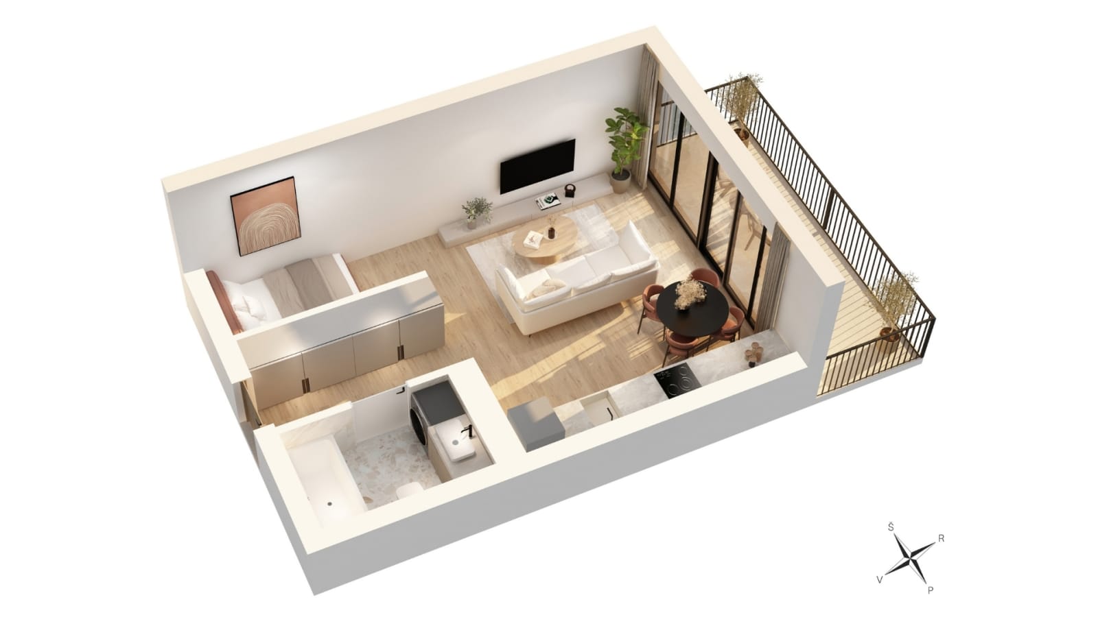 Flat C-3-3 floor plan with furniture