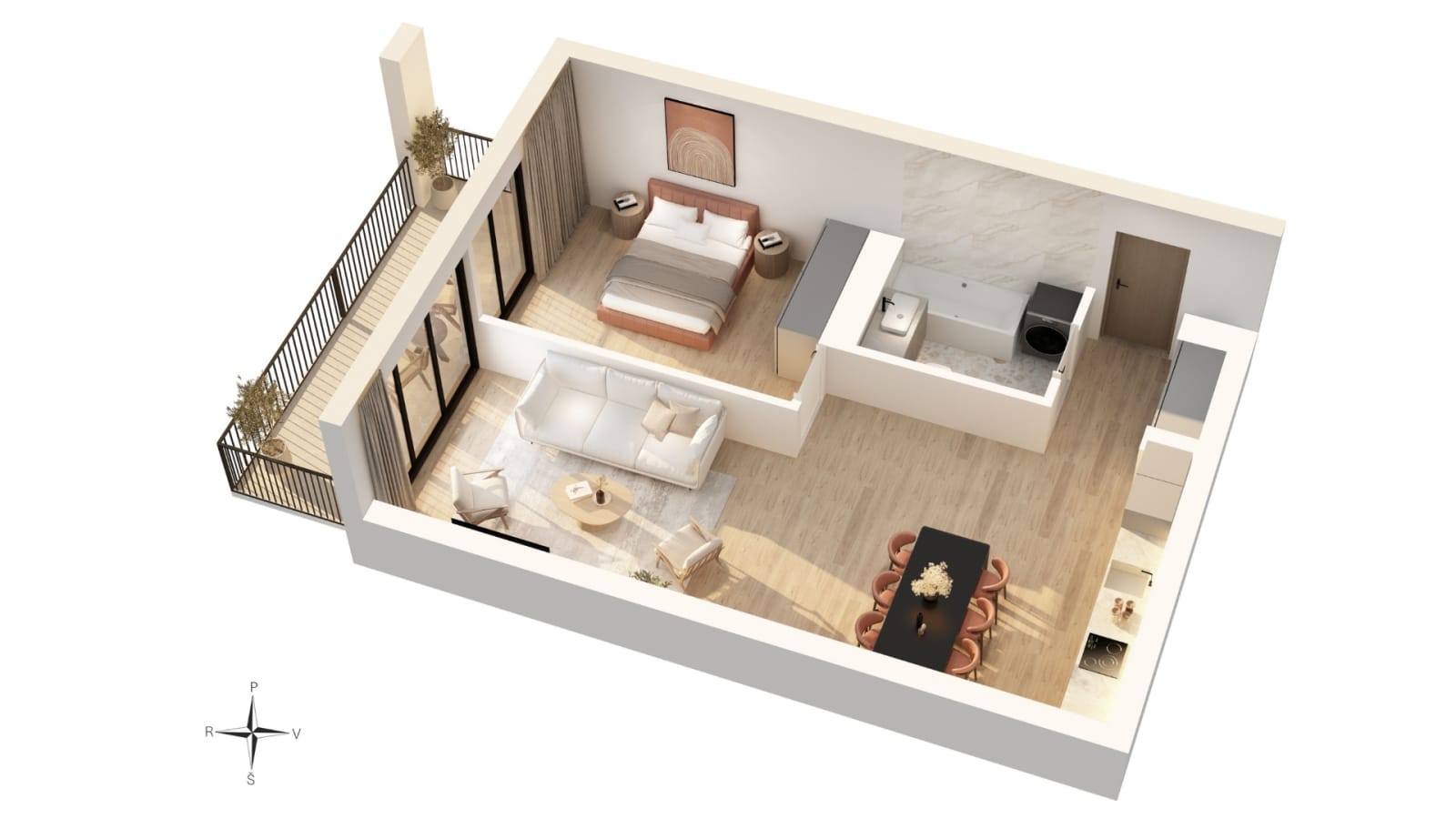 Flat B-2-2 floor plan with furniture
