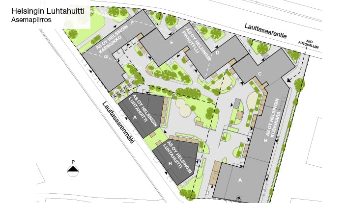 Lauttasaarentien kortteli sijaitsee viihtyisine oleskelu- ja leikkialueineen rauhallisella paikalla mäenrinteessä, Myllykallion puiston vieressä.