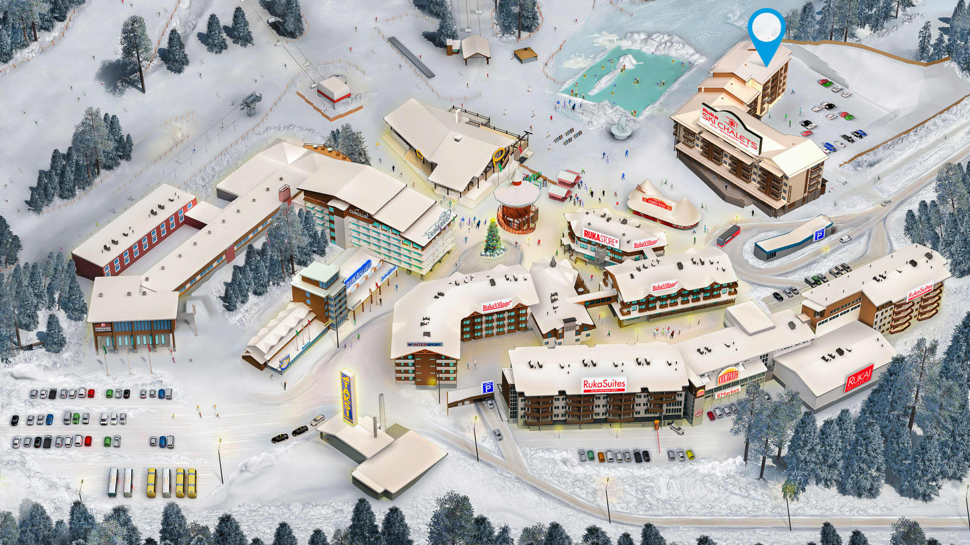 Ruka Chalets 2 rakennetaan aivan Rukan kylän ytimeen, Chalets 1 -rakennuksen jatkoksi Kaltiolammen rantaan.