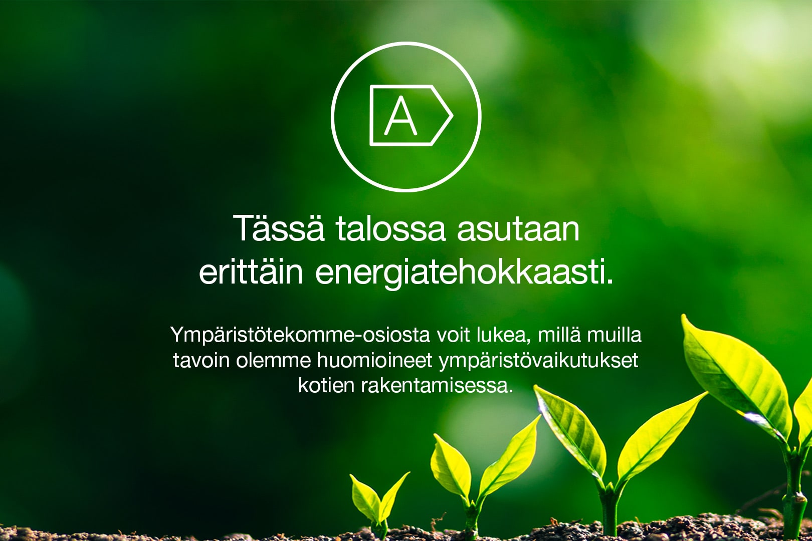 Energy class A: This house is very energy-efficient. In the "Our environmental actions" section, you can read about how we have taken environmental impacts into account in the construction of homes.