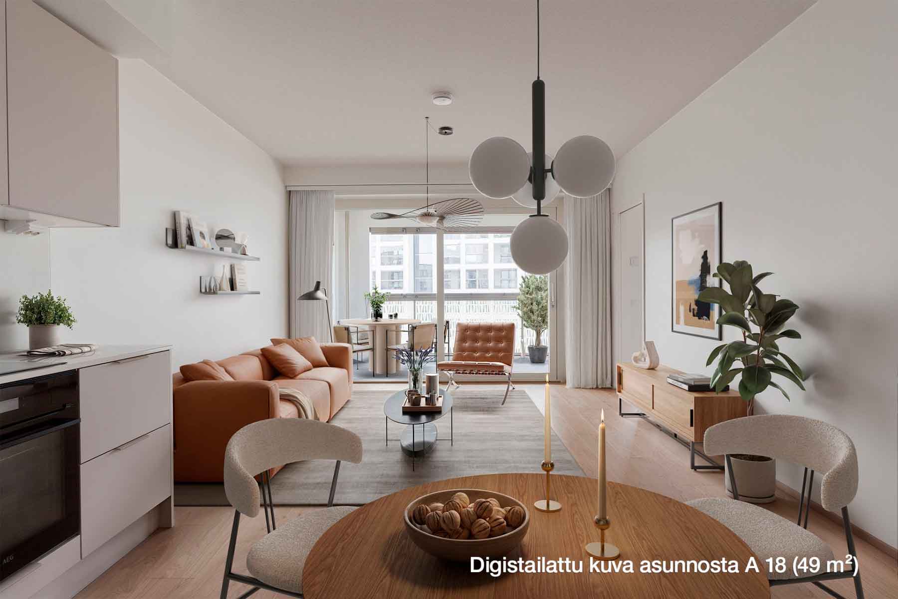 Myytävät asunnot Espoon Tuultentietäjä, Tapiola. Kuva on Espoon Tuultentietäjän asunnosta A 18.