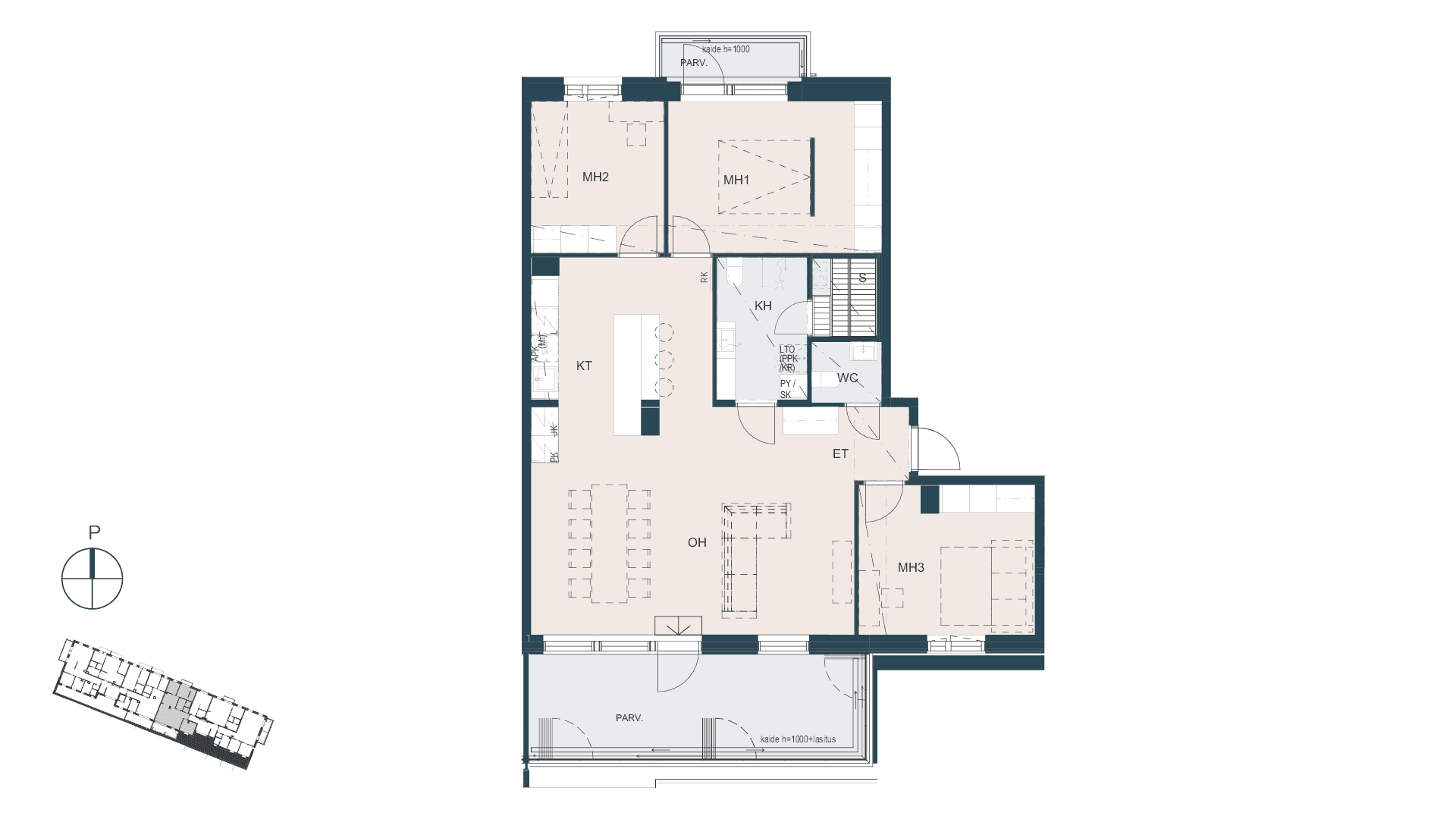 Porin Arcturuksen asunnon pohjakuva.