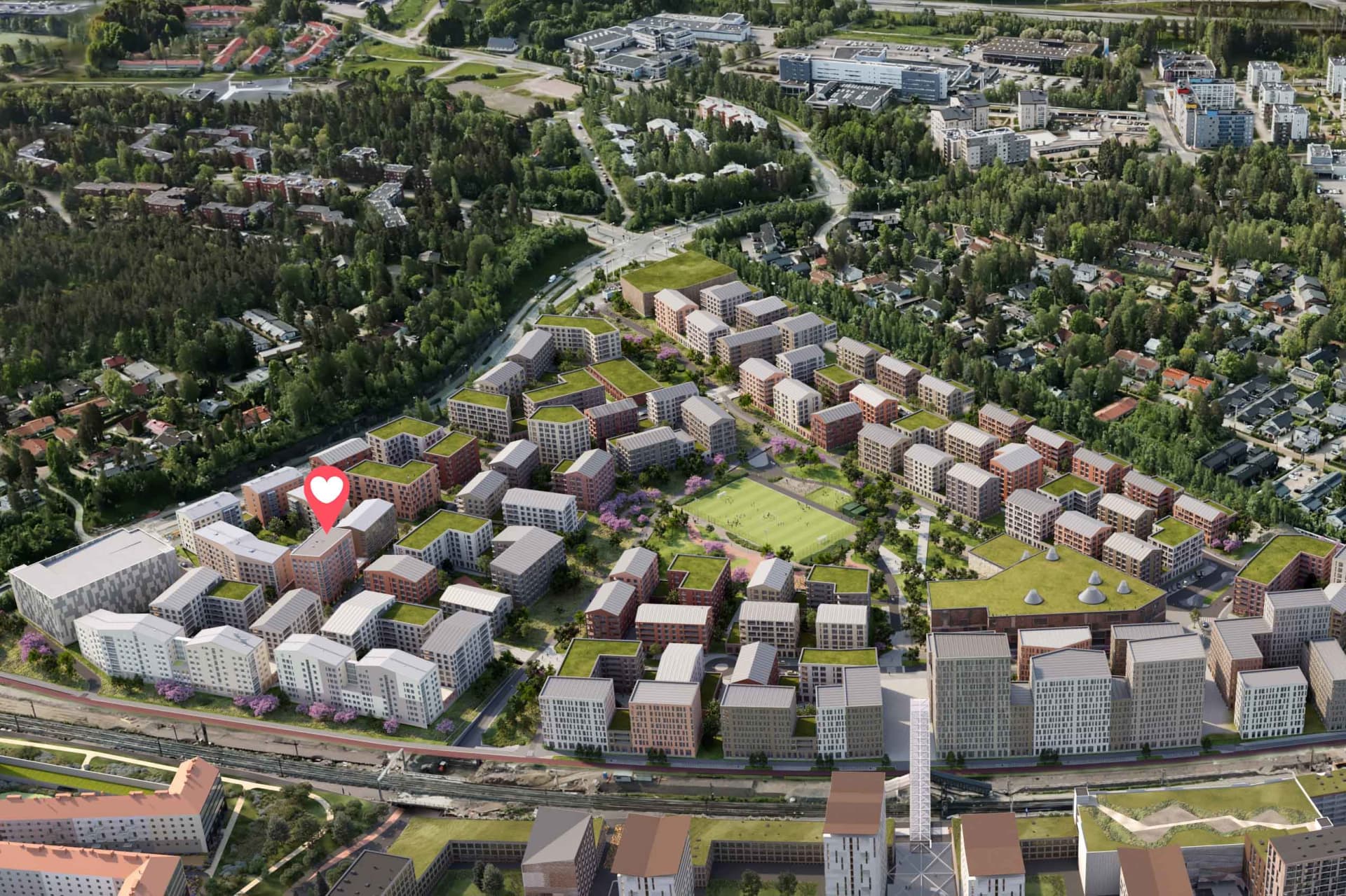 Myytävät asunnot Espoon Muotoilija, Kera. Kerasta kasvaa tulevaisuudessa 14 000 asukkaan asuinalue, josta on vain 5 minuutin junamatka Leppävaaraan.