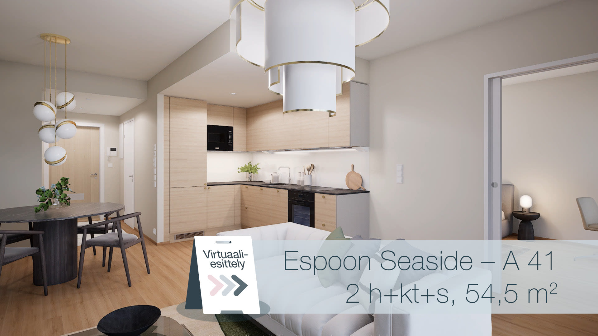 Tutustu virtuaalisesti Espoon Seasiden asuntoon! Vaihda asunnon materiaaleja omaan makuusi sopivaksi.