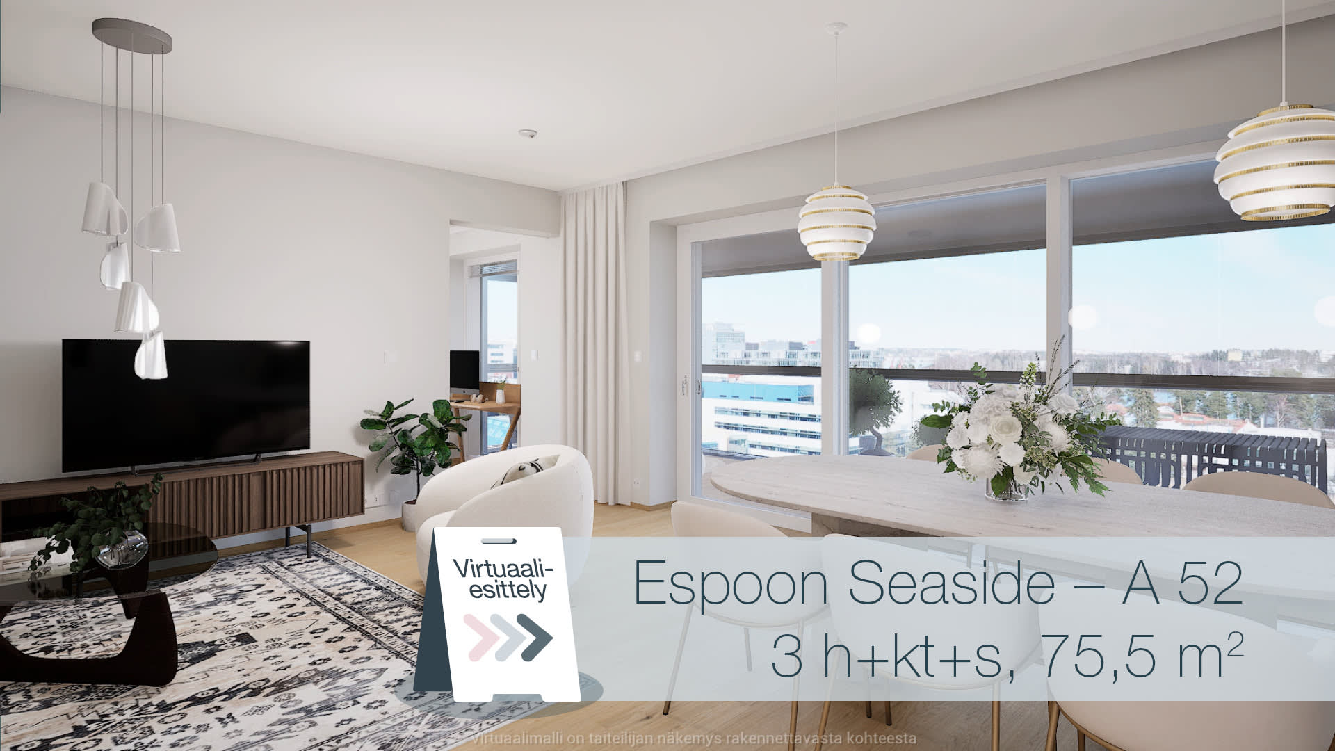 Tutustu virtuaalisesti Espoon Seasiden asuntoon! Vaihda asunnon materiaaleja omaan makuusi sopivaksi.