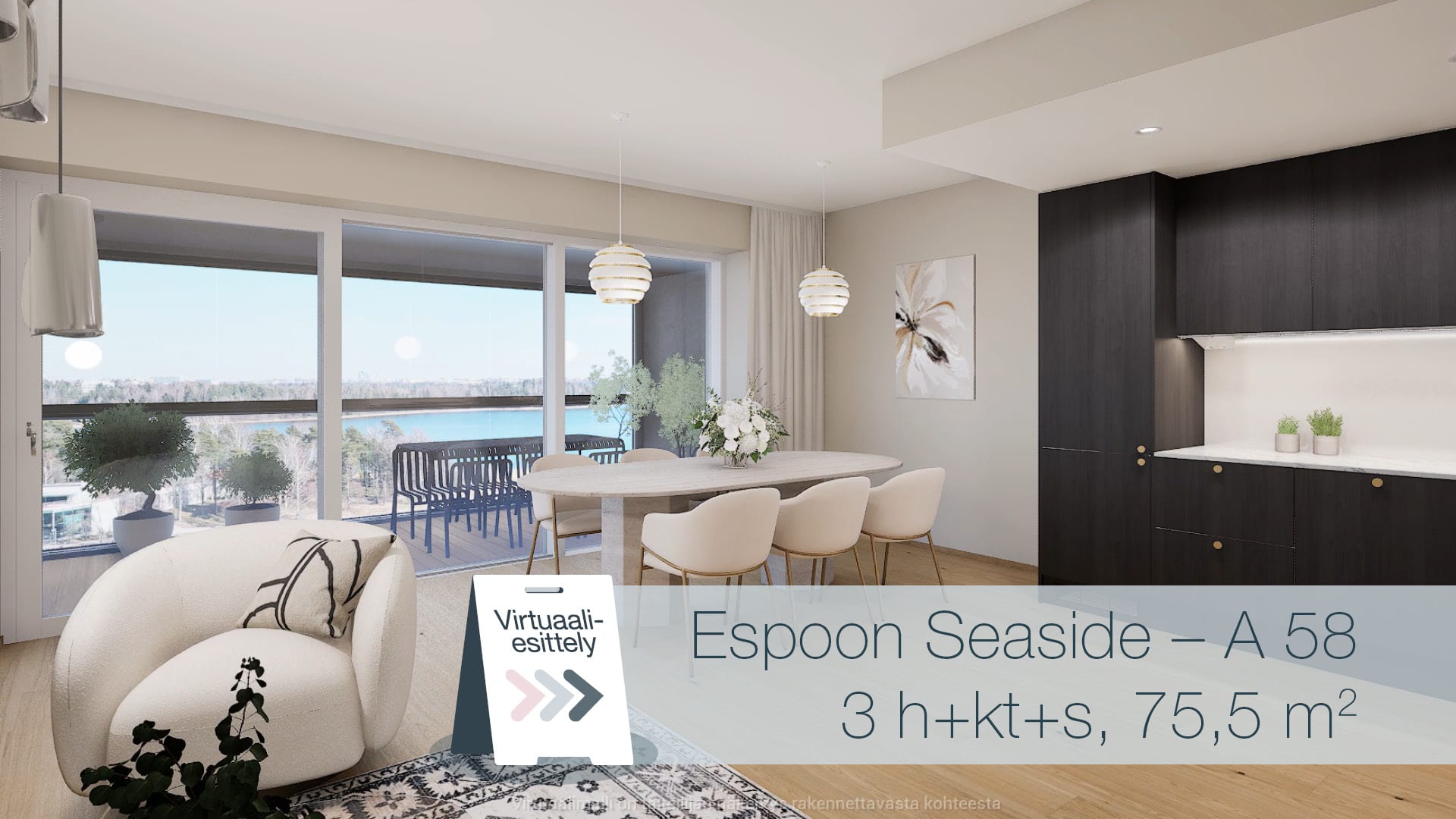 Tutustu virtuaalisesti Espoon Seasiden asuntoon! Vaihda asunnon materiaaleja omaan makuusi sopivaksi.