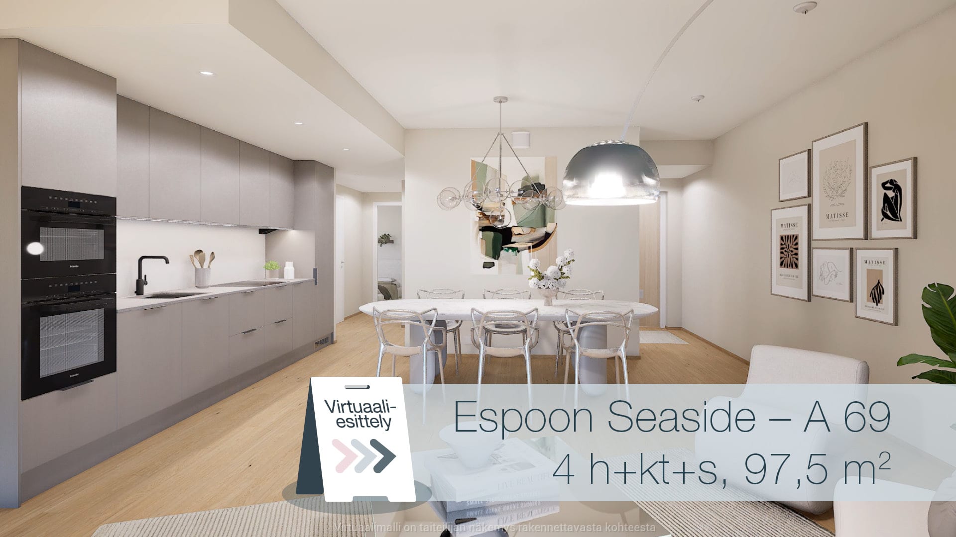 Tutustu virtuaalisesti Espoon Seasiden asuntoon! Vaihda asunnon materiaaleja omaan makuusi sopivaksi.