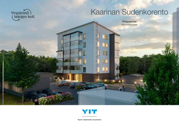 Kaarinan Sudenkorennon asuntoesite, jossa mm. tietoa alueesta, asuntoyhtiöstä, huoneistojen pohjakuvat, kerrospohjat ja rakennustapaseloste.