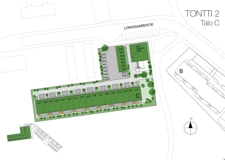 Myytävät asunnot Helsingin Punakivi. Vuosaari. Rivitalo. YIT Koti. Helsingin Punakiven asemapiirustus.