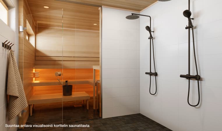 Myytävät asunnot Espoon Bulevardi. Westend. Keskuskortteli. YIT Koti. Suuntaa antava visualisointi korttelin saunatilasta.