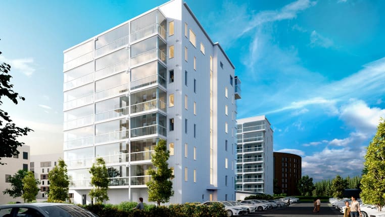 Myytävät asunnot Tampereen Kesätuuli. Niemenranta. Omalla tontilla olevassa Kesätuulessa on energiamuotona maalämpö. Kaikissa Kesätuulen kodeissa on tilava lasitettu parveke tai terassi. Suuntaa antava visualisointi.